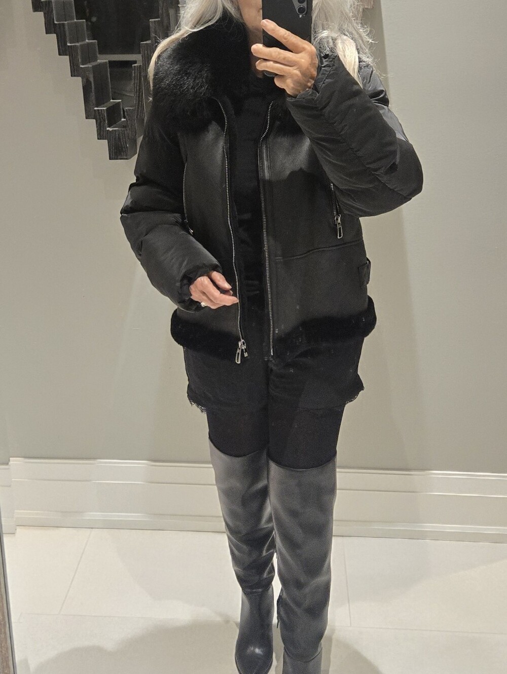 Mitchies Shearling Leather Bomber Sz Sm